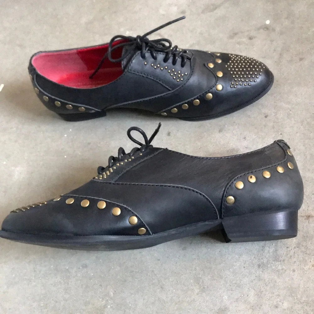 Jeffrey Campbell Black Leather Studded Oxford Flats